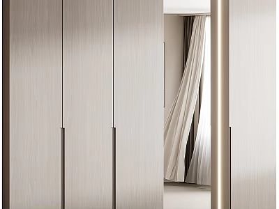 Modern Sleek Wardrobe Design With Light Wooden Panels And Sliding Doors 3d model