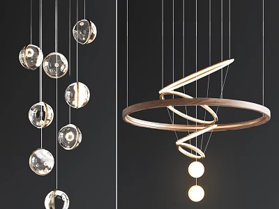 Modern Hanging Chandeliers With Transparent Glass Balls And Spiral Circular Design 3d model