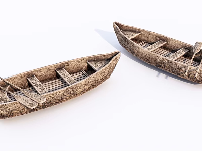Rustic Wooden Boats With Natural Wood Grain And Carved Seats 3d model