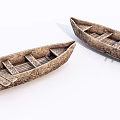Rustic Wooden Boats With Natural Wood Grain And Carved Seats