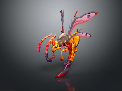 Vibrant Colored Game Movie Character With Insectoid Wings And Sharp Claws 3d model