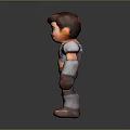 Cartoon Style 3D Man Model Wearing Gray Top Blue Pants Brown Boots And Shoulder Armor