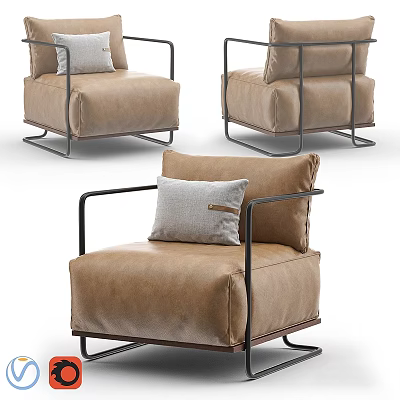 Stylish Modern Brown Accent Chairs With Metal Frame And Gray Cushions 3d model