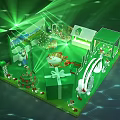 Vibrant Green Lit Children's Playground Stage With Castle Decorations Trees And Gift Boxes