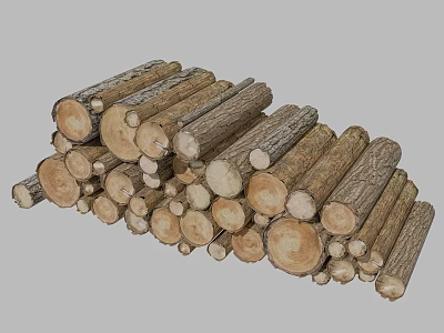 Natural Stone And Wood Logs Stacked For Rustic Decorative Use 3d model