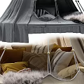 Cozy Beige Hanging Tent Interior With Soft Pillows And Fur Blanket