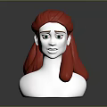 Game Movie Character Head with Red Long Hair and Green Eyes
