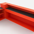 Red Modern Bar Counter With Paneled Structure And Multiple Storage Shelves 3d model