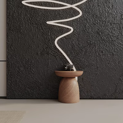 Wooden Side Table With Round Top And Cylindrical Base Against Dark Textured Wall 3d model