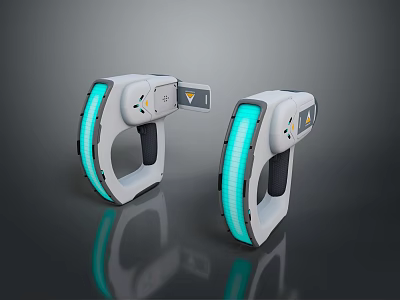 Modern Handheld Scanners With Blue Light Strips White Black Design Ergonomic Grip 3d model