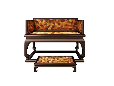 Classic Wooden Leisure Chair With Inlaid Pattern Seat Backrest And Matching Footstool 3d model