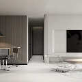 Modern Living and Dining Room With White Sofa Large Abstract Art Gold Floor Lamp and Wooden Sideboard