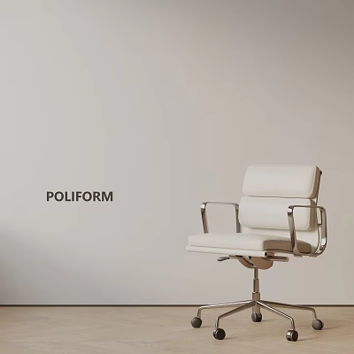 Modern White Office Chair with Metal Frame Armrests and Swivel Base 3d model