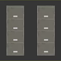 Two Metal Filing Cabinets With Multiple Drawers And Grey Finish On Reflective Surface