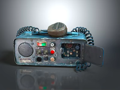 Weapon Vintage Communication Device with Metal Casing Knobs Buttons Worn Design and Coiled Cords 3d model