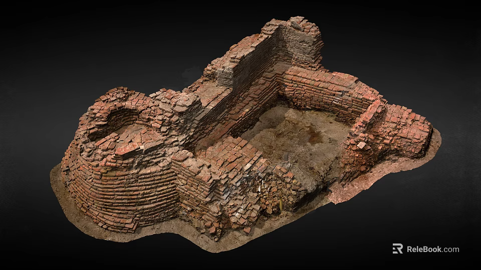 Ancient Brick Ruins Structure Featuring Weathered Walls And Earthy Ground Surface 3d model