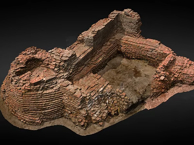 Ancient Brick Ruins Structure Featuring Weathered Walls And Earthy Ground Surface 3d model