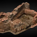 Ancient Brick Ruins Structure Featuring Weathered Walls And Earthy Ground Surface 3d model