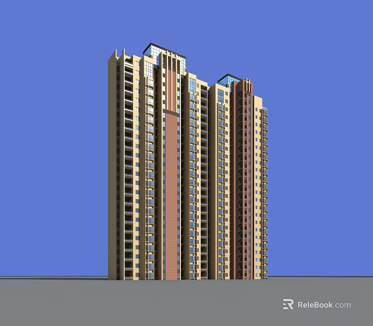 Modern High Rise Residential Building Exterior With Glass Windows And Facade Design 3d model 