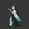 Elegant Traditional Chinese Female Costume With Turquoise Flowing Skirt Long Sleeves And Hairpin