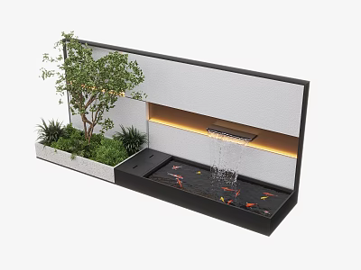 Modern Water Fountain With Green Plants Wall Feature And Gentle Water Flow In Decorative Basin 3d model