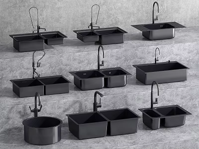 Black Kitchen Sinks With Faucets Various Designs For Modern Kitchen Decoration 3d model
