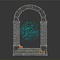 Ancient Stone Archway Scene Component With Mystical Blue Particle Effect Stone Steps And Burning Torches