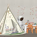 Children's Play Table with Tepee Astronaut Doll Building Blocks and Wooden Chairs