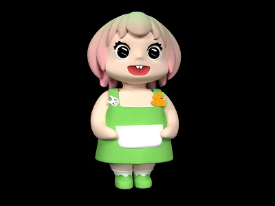 Cute Cartoon Decorative Ornament Set With Green Dress And Hair Details 3d model