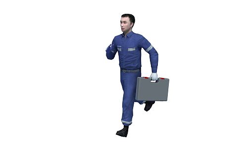 Modern man worker running animation 3d model