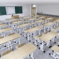 Modern School Classroom With Neatly Arranged Desks Chairs And Spacious Interior Layout