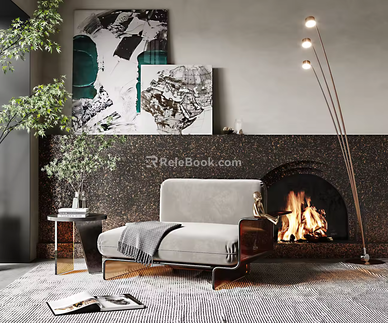 Modern Single Sofa Single Sofa Coffee Table Combination 3d model