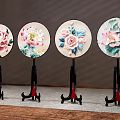 Circular Floral Decorative Ornament Set On Black Red Base Stands For Home Decoration