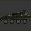 Modern Armored Military Vehicle With Camouflage Paint Six Wheels And Tactical Equipment