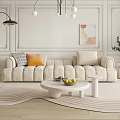 Modern Velvet Sectional Sofa With Orange Gray Pillows Round Coffee Table Plants And Wall Painting