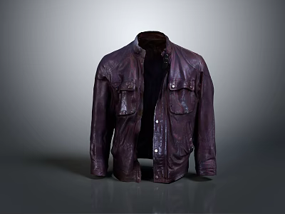 Purple Leather Jacket With Chest Pockets And White Shirt Inside Casual Style Design 3d model