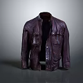 Purple Leather Jacket With Chest Pockets And White Shirt Inside Casual Style Design