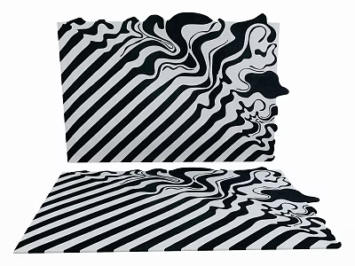 Artistic Rug With Black White Stripes And Abstract Patterns 3d model