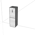 Silver Refrigerator Freezer In Room With Light Striped Walls And Marble Floor Featuring Small Logo