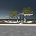 Modern Outdoor Pergola Design With Canopy Seats Green Trees And People In Park