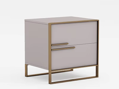 Modern Light Gray Nightstand With Two Drawers And Gold Metal Frame Contemporary Design 3d model