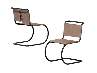 Modern Minimalist Leisure Chairs Featuring Black Metal Frame And Brown Seat Backrest 3d model