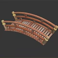 Wooden Arched Bridge Model With Railings And Slatted Deck Design