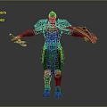Fantasy Armored Character 3D Model With Arms Outstretched And Blue Gold Accents