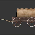 Vintage Wooden Covered Wagon With Canvas Top And Red White Wheels