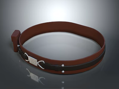 Stylish Brown Leather Belt With Black Trim And Metal Buckle Design 3d model