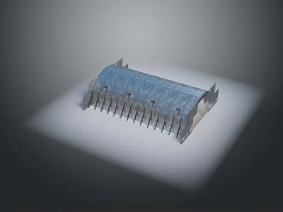 Gothic Style Building Model With Blue Roof Arched Structure And Spires 3d model