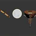 Traditional Chinese Musical Instruments Including Pipa Drum And Guzheng With Wooden Frames