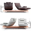Modern Leather Lounge Chair Design in Brown and Gray with Wooden Base and Side Table