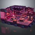 Cartoon Style Wooden Tavern Interior With Tables Chairs Fireplace Decorative Windows And Warm Lighting